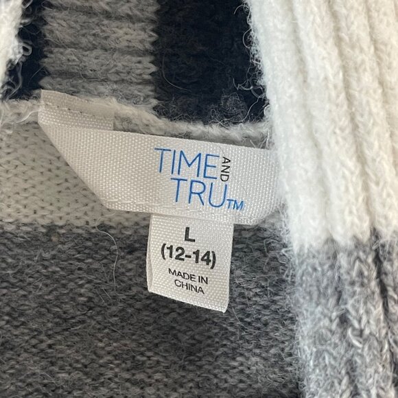 Time and True TM Oversized Striped Cardigan Sweater Open Front Longline Knit - Picture 8 of 16